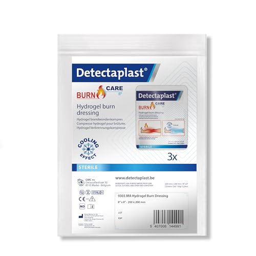 Detectaplast Brandwunden-Kompresse mit Hydrogel (20x20 cm, 3 Stück) - Sterile Hydrogel-Kompressen für starke Verbrennungen - Brandwunden-Kompresse zur Wundheilung - Wasserbasis Gel-Wundkompresse