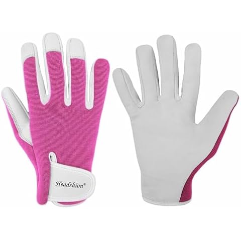 Headshion Womens Gardening Gloves, Durable Leather Heavy Duty Work Gloves for Garden Thorn Proof Weeding (Large) Cover