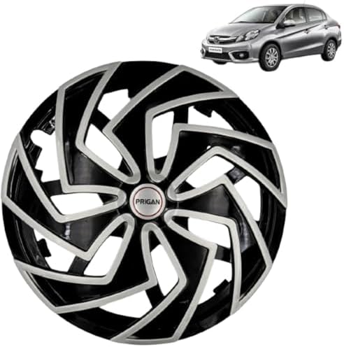 Prigan Wheel Cover for Honda Amaze 14 Inch Black Silver Wheel Cap (Available in 13,14 Inch) (Set of 4 Pcs) (Press Fitting) Model- Spider BS-14