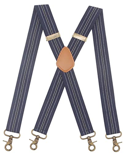 Mens Suspender 4 Swivel Strong Hooks Adjustable Braces Elastic Comfortable X Style Heavy Duty Strap (Navy Stripe) #TOP2