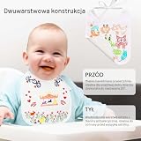 12 do pomalowania z 12 kolorowymi pisakami do tkanin i 3 szablonami, dwustronne dziecięce śliniaki, białe do malowania, prezent na przyjęcie baby shower DIY