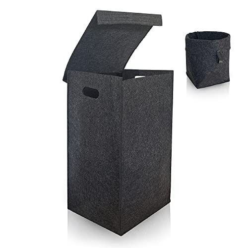 Cubo ropa sucia con tapa 80L (+ Cubito ropa interior ) Cesto de ropa sucia Grande - Cesta ropa sucia fieltro - Cesta colada grande cubo ropa sucia - Cubito organizador de Baño Cover
