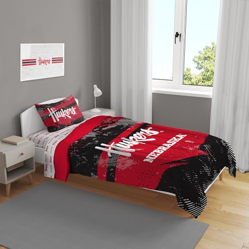 NCAA Nebraska Cornhuskers Slanted Stripe 4 PC Twin Bed in a Bag