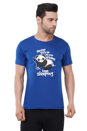 Image of Caseria Men's Cotton Printed T-Shirt -Dreams Keep Sleeping | 100% Cotton | Half Sleeves | Regular Fit | Printed | Round Neck | Graphic T Shirt