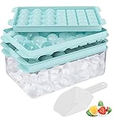 Korlon Ice Trays for Freezer with Lid and Bin, 64 PCS Ice Cube Trays, Round Ice Cube Molds & Squa...
