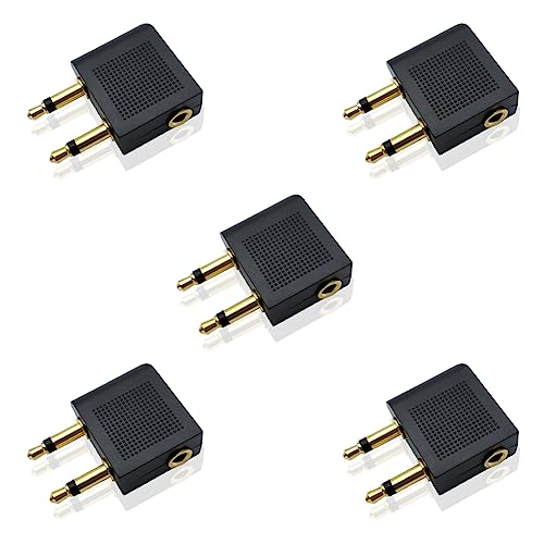 iYueMps Airline Airplane Flight Adapters for Headphones Earphones Conversion Plug Adapter 3.5mm Aircraft Audio Sockets(Golden Plated,5pcs)