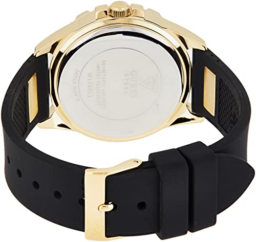 Guess Gold-Tone Stainless Steel Crystal Encrusted Dial With Black Stain Resistant Silicone Watch (Model: U1160L1) #TOP1