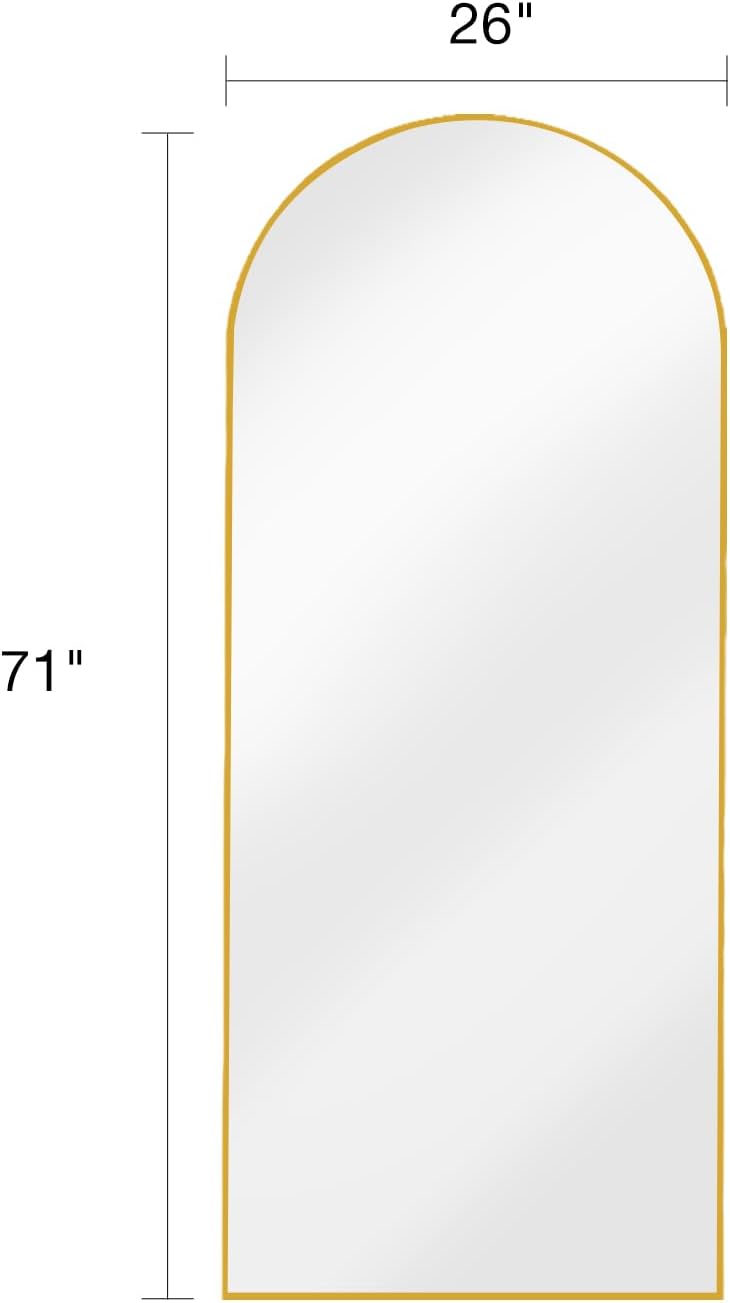 Arched Full Length Mirror, Floor Mirror with Stand, 71"x26" Large Wall Mirror Full Length, Body Floor Mirror, Wall Mounted for Bedroom, Gold - Image 3