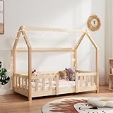 [en.casa] Lit Cabane Lit Enfant en Forme de Maison avec Sommier à Lattes avec Grille de P...