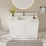 Montary 42' Bathroom Vanity with 43' Sintered Stone Carrara White Top, Modern Stylish MDF Bathroom Storage Cabinet, Vanity Set with 2 Doors and One Large Divided Drawer, White (Single Hole)