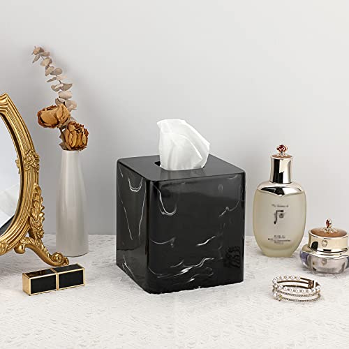 Sumnacon Resin Square Tissue Box Cover - Stylish Cube Tissue Box Holder With Open Bottom, Decorative Tissue Holder For Bathroom Vainty Toilet Tank Dresser Desk Table Kitchen Countertop, Marble Black #TOP4