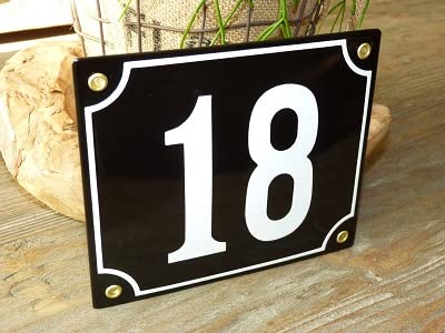 Numéro de maison émail 18x15 cm noir n ° 18 : plaque émaillée de prestige