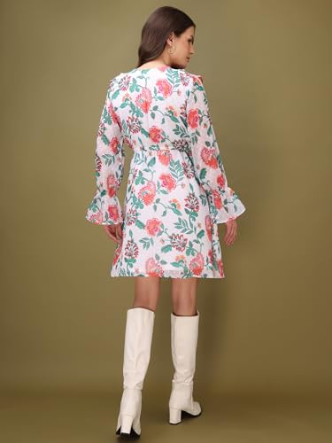 Image of PURVAJA Women's V-Neck Georgette Mini Dress (Floe-105-107)