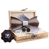 Adjustable 3D Wooden Bow Tie Set Plaid Pocker Square Bowtie Cuff Brooch Suit for Mens Wedding Accessories Wood Box Gifts (Color : A Size : 12cm*5.5cm)