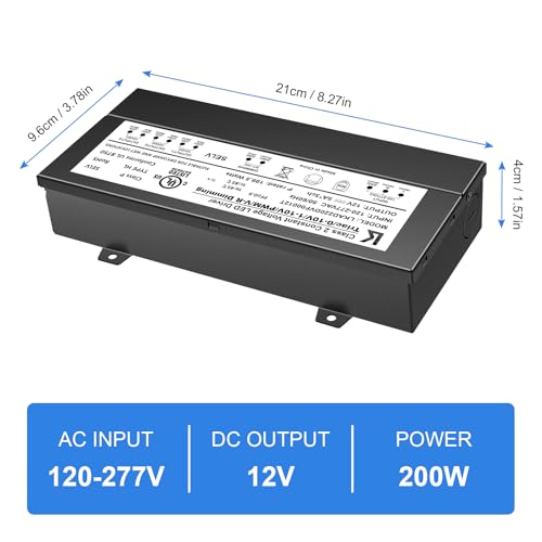 inShareplus 12V 200W Dimmable LED Driver, 5-in-1 Triac/ELV/MLV/0-10V/1-10V/PWM Dimming Transformer, Compatible with Lutron & Leviton Dimmer, Constant Voltage Power Supply, UL Listed, IP67 Waterproof by inShareplus - Image 6