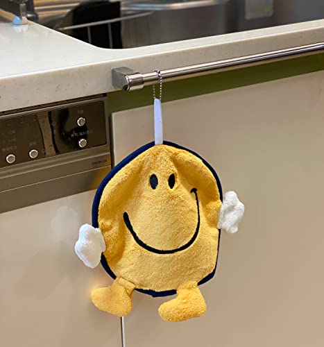 Holawit Cute Happy Face Positive Smile Character Microfiber Coral Velvet Ultra Soft Super Absorbent Hand Towel With Hanging Loop #TOP2