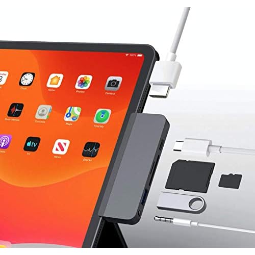 Hyper - Hub USB-C 6 en 1 HyperDrive para iPad Pro/Air - Conector de Audio de 3,5 mm, USB-A, SD, Micro SD, USB-C, HDMI - Gris Espacial