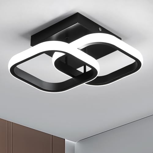 SENQIU Plafonnier LED, 22W 2475LM Lampe de Plafond Moderne Carré, Luminaire Plafonnier LED Noir en Acrylique pour Chambre à Coucher, Salon, Couloir, 6500K Lumière Blanche Froide