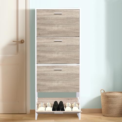 Miniatura 3 de Casabel - Mueble De Almacenamiento De Zapatos Para Vestíbulo Con Gran Capacidad, 24 Pares, 60 Ancho X 24 Profundidad X 150 Alto Cm, Puertas De Madera Clara, Marco Blanco