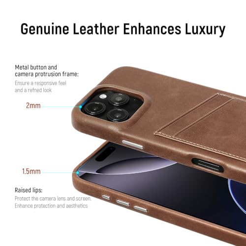 LUCKYCOIN 100% Genuine Leather Wallet Phone Case for iPhone 16 Pro Max, Slim Design with Card Holder, Shockproof Protective Cover, Microfiber Lining & Metal Buttons, for Men and Women, Dark Brown by LUCKYCOIN - Used condition - Image 2