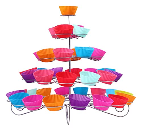 Trimming Shop Cupcake Stand 5 Tier Cake Stand Cupcake Holder for Dessert Spiral Metal Cupcake Stand for Themed Birthday Party Table Decoration Wedding Dessert Tower with 41 Mini Cake Food Display Set