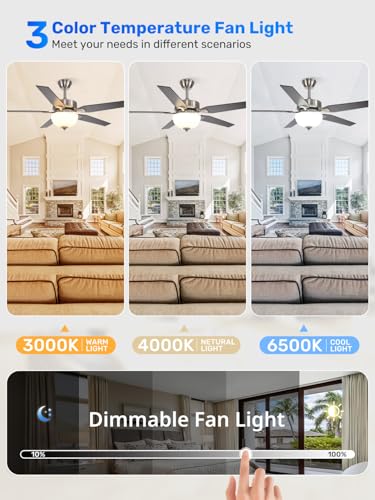 Orison 52 inch Indoor Ceiling Fan with Light, Flush Mount Ceiling Fans with Remote/APP Control, Smart Ceiling Fan for Bedroom, Living Room, Dimmable LED, Reversible Motor, 5 Blades - Image 4