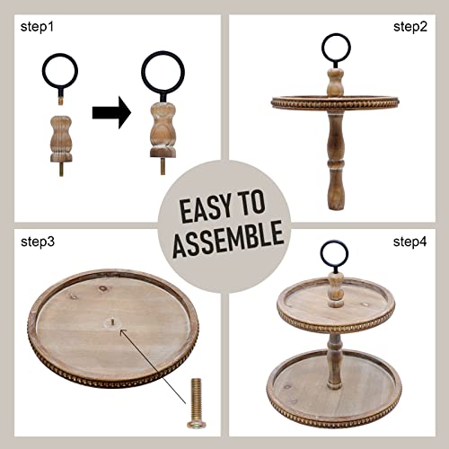 Hombemo Two Tiered Tray Stand, Decorative Wooden Tiered Tray For Kitchen Counter Decor, Rustic Wood Farmhouse Tiered Tray Stand, Round 2 Tier Tray Cupcake Server For Easter Thanksgiving Christmas #TOP3