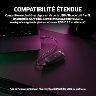 CORSAIR EX400U SURVIVOR 2 To USB4 SSD Externe – Jusqu’à 4 000 Mo/s en Lecture, 3 600 Mo/s en Écriture, Stockage NVMe IP55 robuste, USB4/Thunderbolt 4, Rétrocompatible – Plug-and-Play PC/iOS/Mac – Noir