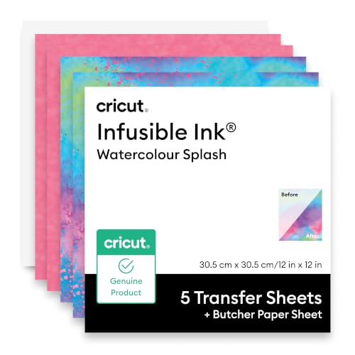 Image of Cricut Infusible Ink Transfer Sheets + Butcher Paper, Watercolor Splash, for Heat Transfers, 30.5cm x 30.5cm, Compatible with Cricut Heat Press - Pack of 5 Ink Transfer Sheets and 1 Butcher Paper
