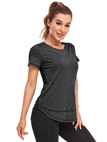 Abrooical Women's Relaxed-Fit Lightweight Short Sleeve Crewneck T-Shirt Workout Yoga Training Tops Quick Dry Black Medium #TOP2