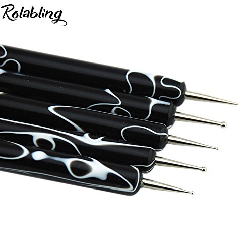 Rolabling 5 Pcs/Set Double-Ended Nail Art Dotting Pens Nail Art Design Dotting Painting Pen Tool Nail Decorations Brush Set Tools(Size 2) #TOP2