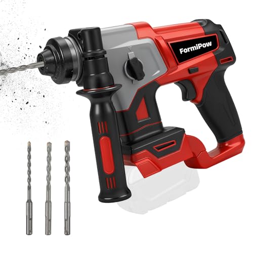 FormiPow SDS Plus Rotary Hammer Drill for Milwaukee 18V Battery, 3J Impact Brushless Rotary Hammer with 2 Mode Operation, Cordless Hammer Drill with 3 SDS Plus Bits & Chisel Set (No Battery)