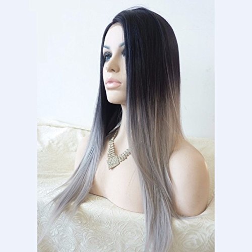 Superwigy Most Popular Cheap Ombre Wig Womens Lady's Long Stright Wigs Two Tone Black to Grey Synthetic Hair Wigs Soft Degree