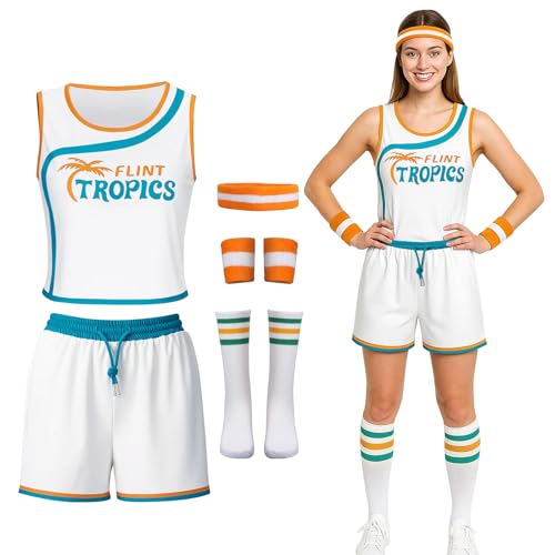 Women Semi Pro Basketball Uniform Jackie Moon Flint Tropics Jersey Costume Tracksuit Halloween Cosplay Sports Outfit (Medium)