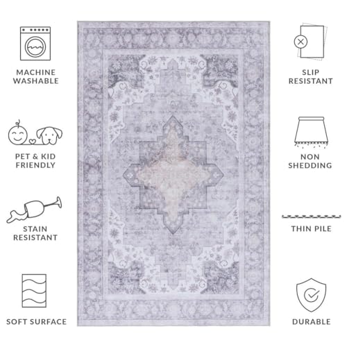 SAFAVIEH Tucson Collection Area Rug - 8' x 10', Light Purple & Sage, Traditional Design, Washable & Slip Resistant, Ideal for High Traffic Areas in Living Room, Bedroom & Dining Room (TSN105W-8)