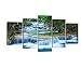 Wieco Art - Large Peaceful Waterfall 5 Panels Modern Gallery Wrapped Giclee Canvas Print Artwork Landscape Pictures Photo Paintings on Canvas Wall Art for Living Room Bedroom Home Decorations L