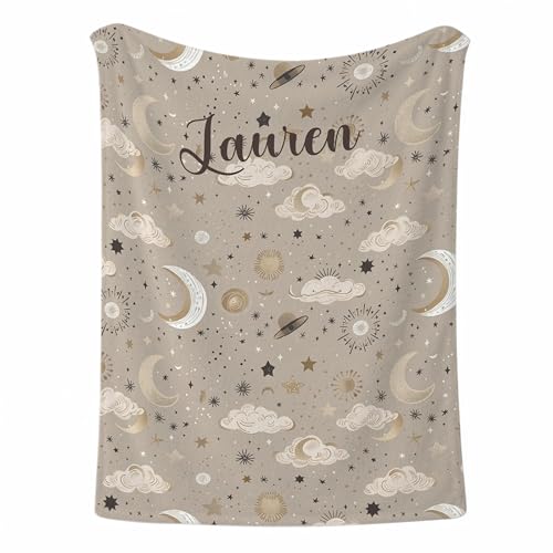 Personalized Moon and Stars Baby Blanket, Boho Celestial Baby Blanket,
