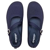 Frank Mully Women's Wide Width Flats Mary Jane Flat Comofortable Knit Ballet Flat Wide Toe Box Dress Shoes with Adjustable Straps Dark Blue