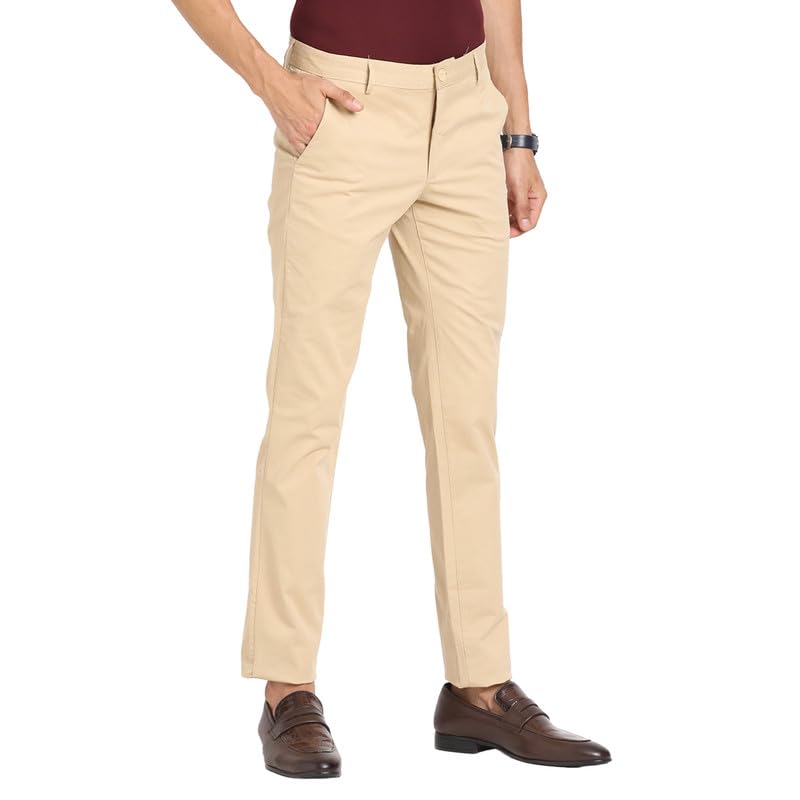 Image of Turtle Men Cotton Stretch Solid Ultra Slim Fit Casual Trouser