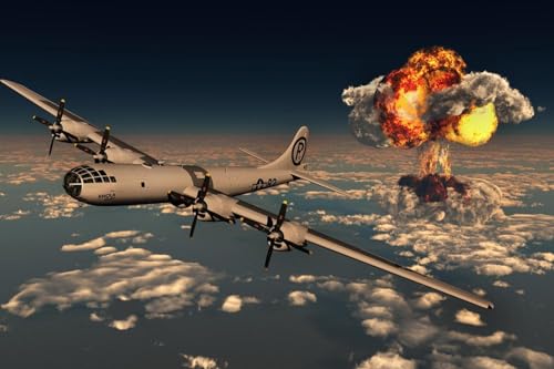 ART.COM Wall Art Print B-29 Superfortress Flying Away from the Explosion of the Atomic Bomb, 18" x 12"