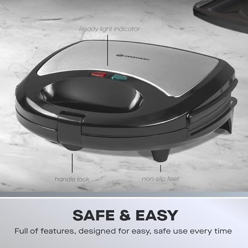 Daewoo 3-in-1 Sandwich, Panini & Crimp Maker 750W, Interchangeable Non-Stick Plates with Cook & Power Indicators, Easy Clean And Compact Design