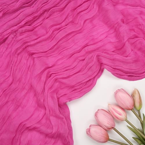 RestfulGlow 12 Pack Hot Pink Cheesecloth Table Runner 10Ft 23 x 120 Inch by RestfulGlow - Used condition - Image 4