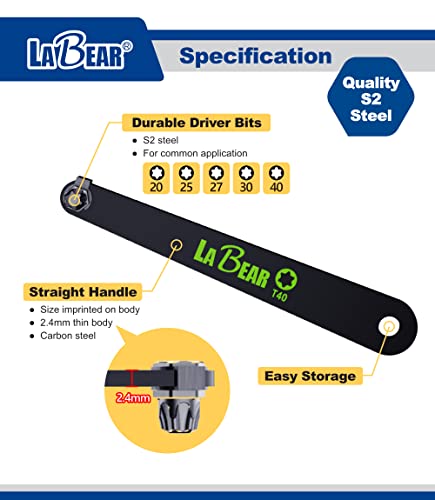 Labear Torx 5-Piece Ultra Low Profile Offset Screwdriver Set, Star, 90 Degree Straight Slim Plate For Tight Area, T20, T25, T27, T30 & T40 #TOP2