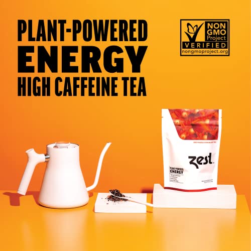 Zest Energy Black Tea - Spicy Masala Chai Loose Leaf Blend - High Caffeine Cardamom Ginger Tea with Cinnamon - Caffeinated Coffee Altnernative - Natural, Non-GMO & Keto - 50 Servings - 150mg Caf