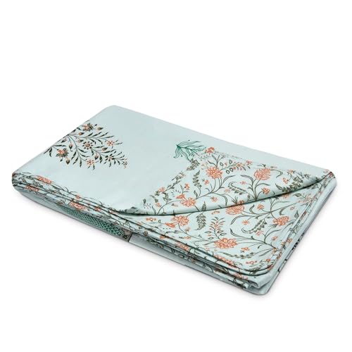 Image of Huesland 100% Cotton Reversible Dohar Toddler Size | Soft Cambric Weave, All Weather Light Comforter AC Quilt | Infants-New Born Blanket | 41x55 inches, Botanical Fusion - Celest Blue, Green & Mustard