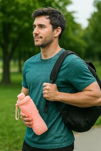Image of Foldable Water Bottle 600ml - Leakproof Lid, BPA-Free, Lightweight & Portable - Ideal for Travel, Sports, Gym, Camping, Hiking - Wide Mouth, Durable, Pack of 1, Multicolor