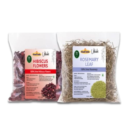 Image of Khadi Pure Dried Hibiscus Flower with Rosemary Leaves Combo for Hair Growth | Natural Hair Care Herbs for Strong & Healthy Hair - Pack of 2