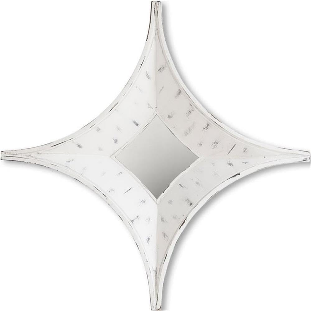 Pemberly Row Star-Shaped Wood Frame Mirror, 16.6x16.6 in, White Finish, Geometric Wall Decor, Pre-Assembled for Easy Installation, Contemporary Style for Living Room, Bedroom, or Entryway