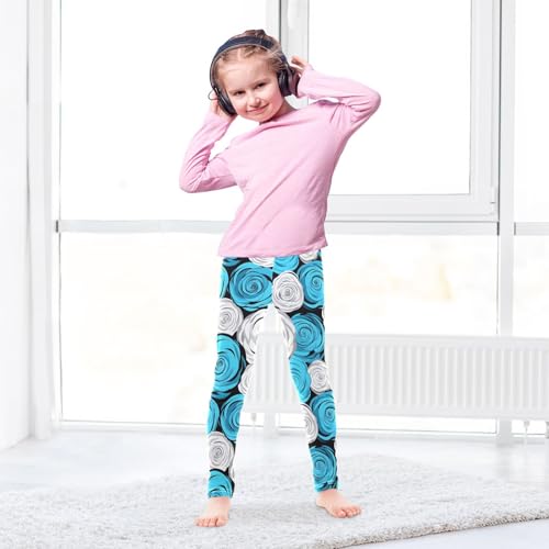 Flower White Blue Girls Leggings Ultra Soft Compression Yoga Gym Pants for Kids 4-10T4