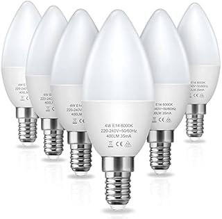 Fulighture E14 Candle Bulb [6-Pack], Cool White 6000K, 4W (40W Incandescent Equivalent) 400lm, Non-Dimmable, Small Screw Candle Light Bulbs for Chandeliers, Wall Lamps, Ceiling Fixtures